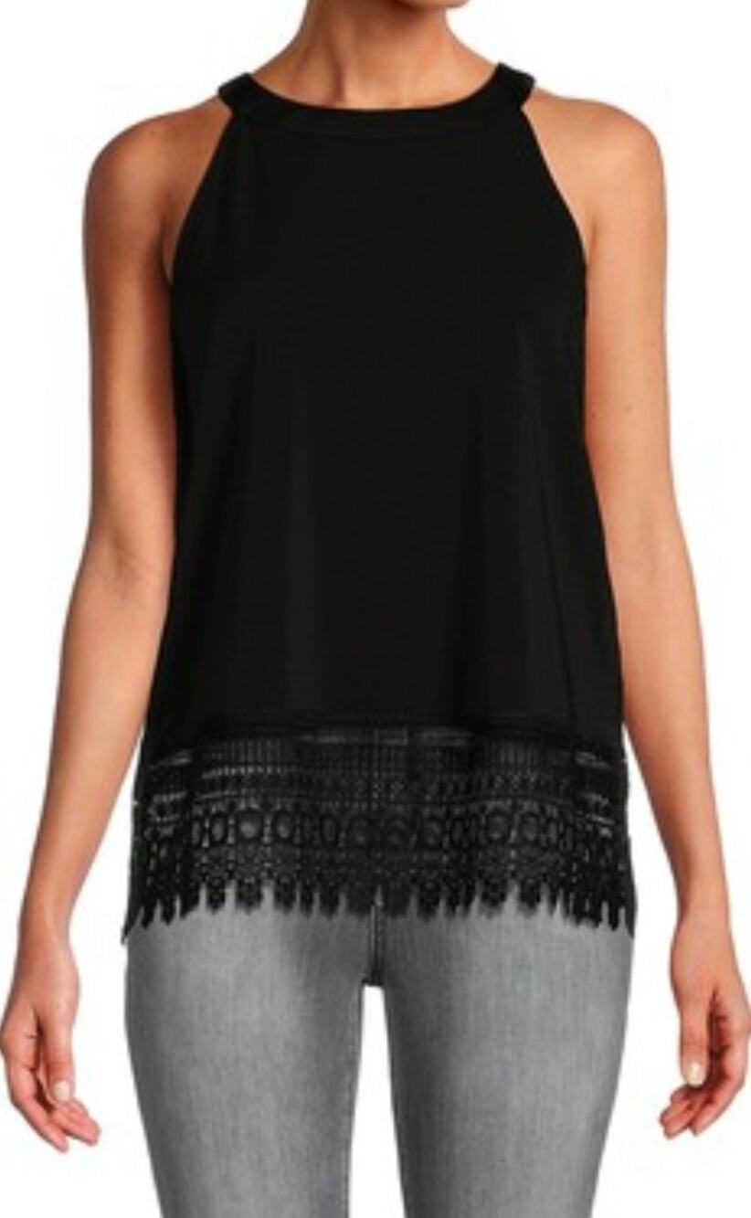 Adrianna Papell Black Lace Hem Halter Top Size M